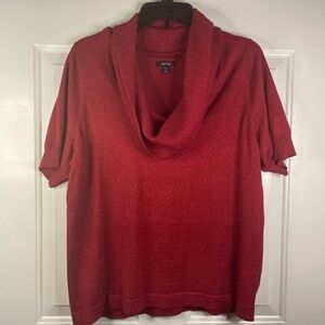 Apt 9 short sleeve sweater‎ with smocked neck in red.